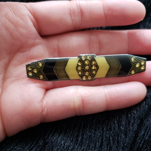 Vintage Pierre Bex Unsigned Art Deco Style Enamel Bar Pin - Picture 6 of 7